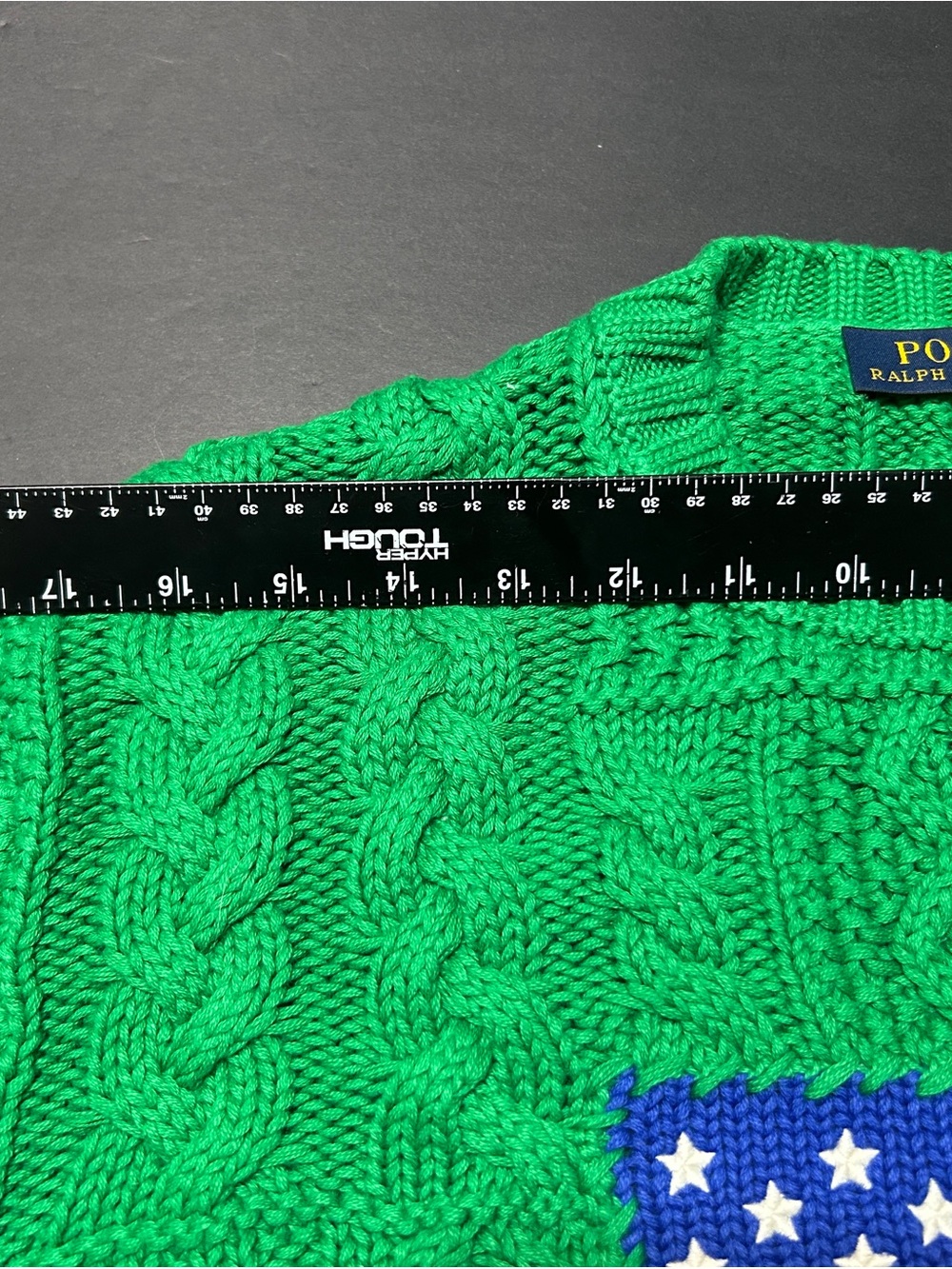 Vintage Polo by Ralph Lauren Green Cable Knit Crewneck with American Flag - Picture 8 of 16
